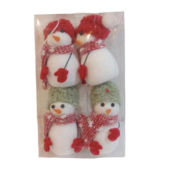 Holiday Time Other - Holiday Time Snowman Hanging Ornaments Red White Hats Scarves Mittens Pack Of 4